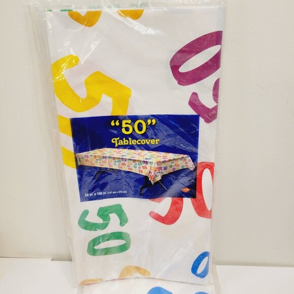 2 pks 50th All Over Print 50's Party Birthday Anniversary Table Cover 54 x 108 - Picture 1 of 3